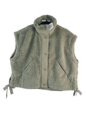 NEW Altar'd State Mylah Sage Green Sherpa Vest Sz S High Neck Adjustable Sides